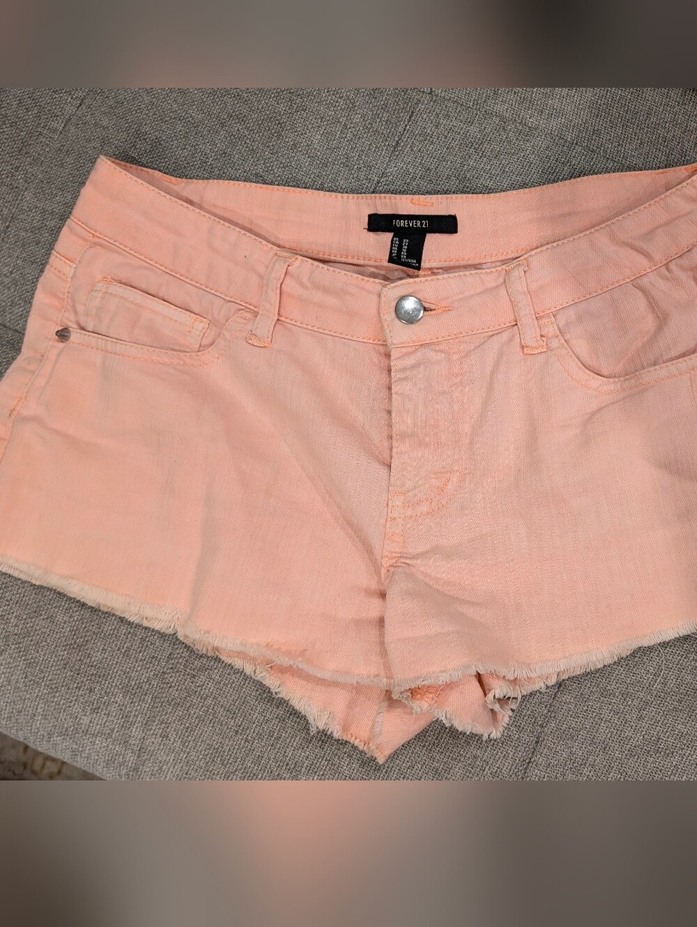 Forever 21 Peach Frayed Hem Denim Shorts